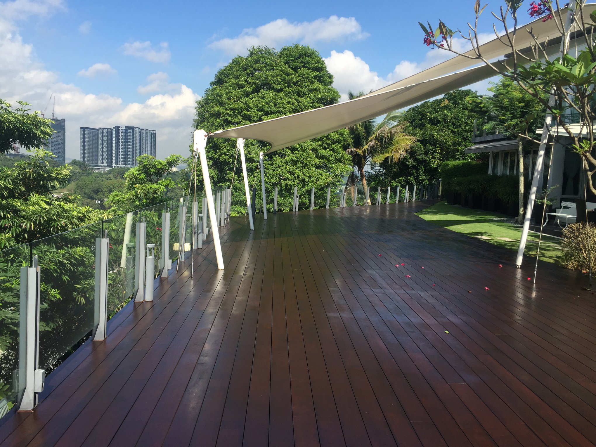 Dark finished timber decking on an outdoor terrace